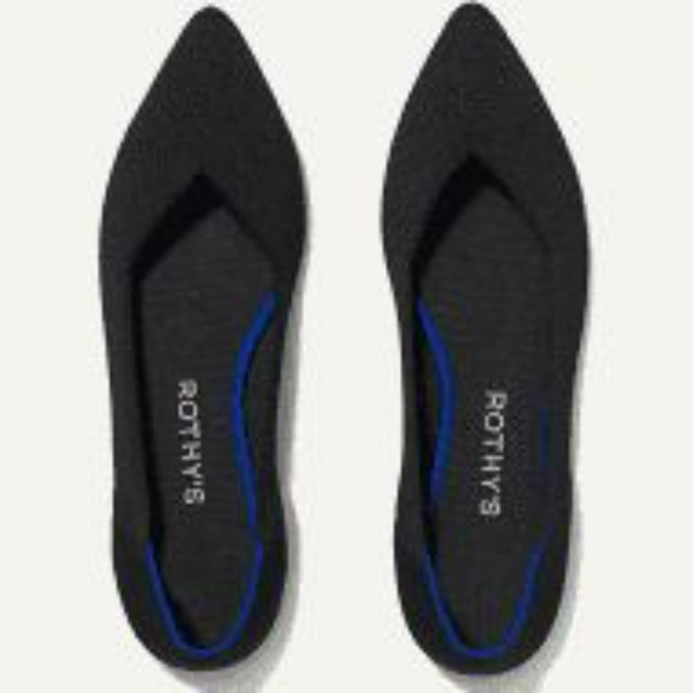 Rothy's Black 'The Point' 9.5 Like New, pointed-toe flat,  machine washable